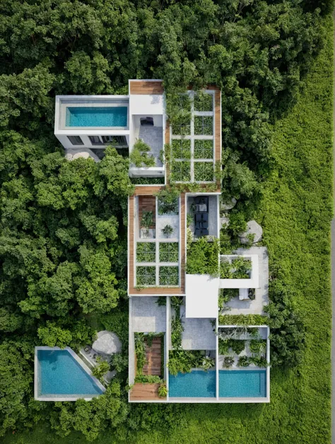 A 2-story house in Da Lat, captured in crisp morning light. This modern abode showcases a mix of white paint, expansive glass, concrete and wooden accents, surrounded by greenery and stone details. Crafted by Vo Trong Nghia, the house exudes a peaceful and...