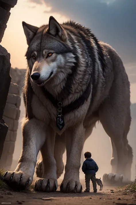 A huge wolf and a boy 