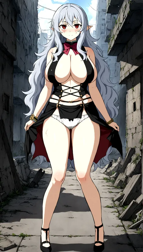 Anime. Owari no Seraph. 1 Girl. Expensive . A vampire. Clumsy ancestress. Ssbbw. Slave. Silver hair. Wavy hair. Long hair. Red eyes. Beautiful eyes. Perfect eyes. Expressive eyes. Ideal face. Thick body. Thick long legs. Beautiful nose. 18 years. Big breas...