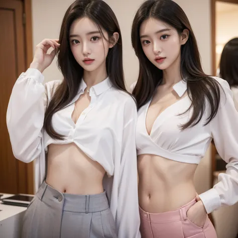 Beauty、BeautyOL、Detailed face、Realistic、beautiful girl、Beauty、Office Lady Uniform、beauty、Beautiful woman、Show off a slim waist、Handsome woman、Pants look、suit、Belly button