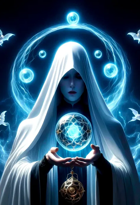 Magic Dream Castle, Sacred geometry, Be focused, (Floating Ghost Mage, Holding a magic ball in hand:1.5)，Heaven and earth collapsed, Mobius strip, Black Hole, Lots of meteorites floating, Combination Magic Circle, call, Transformation of matter and immater...