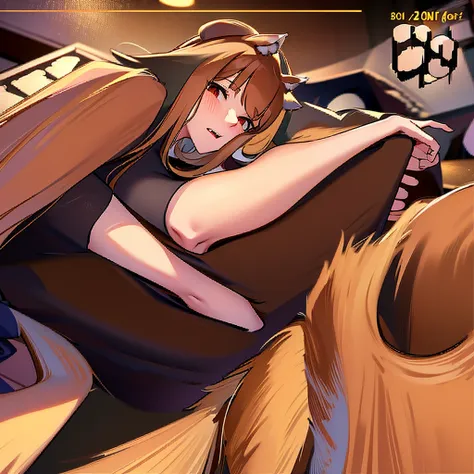 wolf girl's lange brown hair big huge massive largest breasts