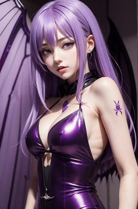 Create a logo of an anime girl with purple hair and vampire wings and write Mari Lovers highlighted.