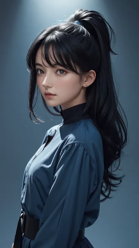 Polychrome, One girl, night, dark, Black Hair, View your viewers, Upper Body, In-person audience, Limited edition palette, Blue sky background, Shine,