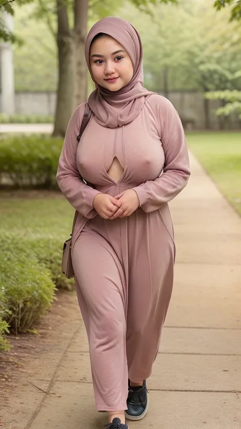 ((best quality)), ((masterpiece)), ((realistic)), 11-year-old girl, japanese Hijab girl, short girl, cute face, mesmerizing blue eyes, short straight dark hair, extremely detailed, natural skin tone, big breast, skin with pores, thick thighs, wearing long ...