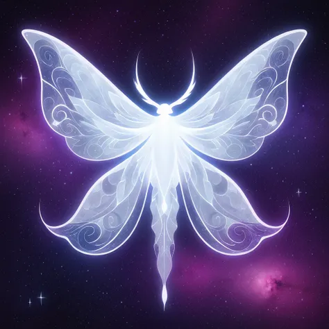 white ghostly moth in cosmic art style
