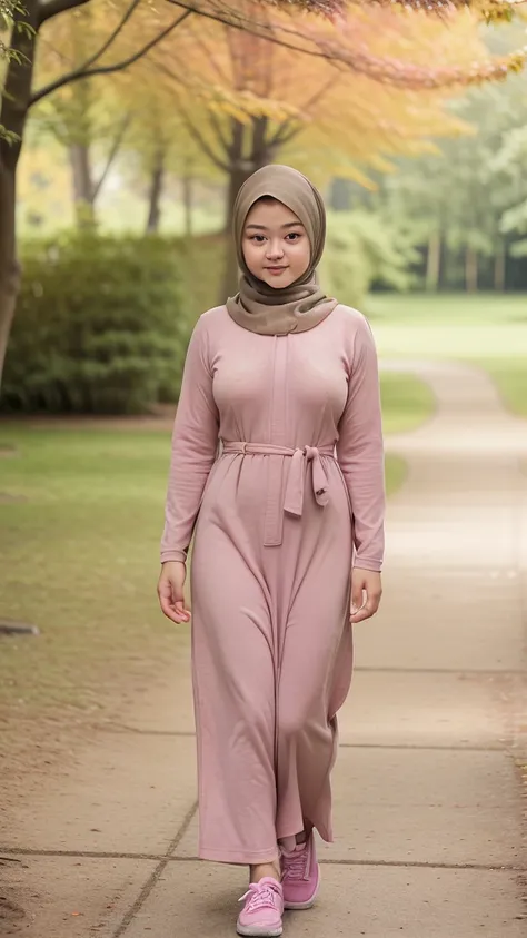 ((best quality)), ((masterpiece)), ((realistic)), 11-year-old girl, Japanese Hijab girl, short girl, cute face, mesmerizing blue eyes, short straight dark hair, extremely detailed, natural skin tone, big breast, skin with pores, wearing long sleeves plicat...