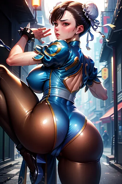 (Very detailed,Highest quality,4K,8K,16K,High resolution,masterpiece:1.5), (Perfect hands,Perfect Legs), (Realistic,photoRealistic,photo-Realistic:1.37),

One beautiful woman, Chunli, Chunli, Street Fighter, 

Beautifully detailed sweat glands, Smooth skin...