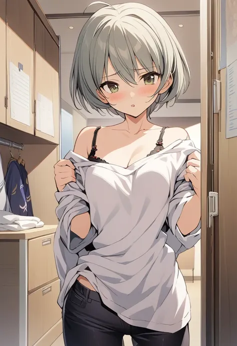 One girl,Kaoru、locker room、Changing clothes、Cute underwear、Undressing、A complete depiction of the human body、masterpiece, Highest quality, Game CG, ultra detailed、highres、extremely detailed CG 