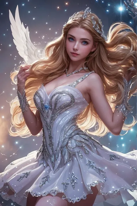 a beautiful young woman, odette from mobile legends, elegant ballet dancer, long flowing white dress, graceful poses, enchanting...