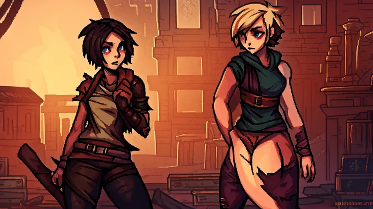 girl with short hair. in torn clothes. darkest dungeon