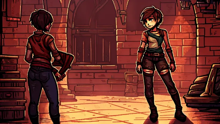 Girl with short hair. in torn clothes. Darkest Dungeon