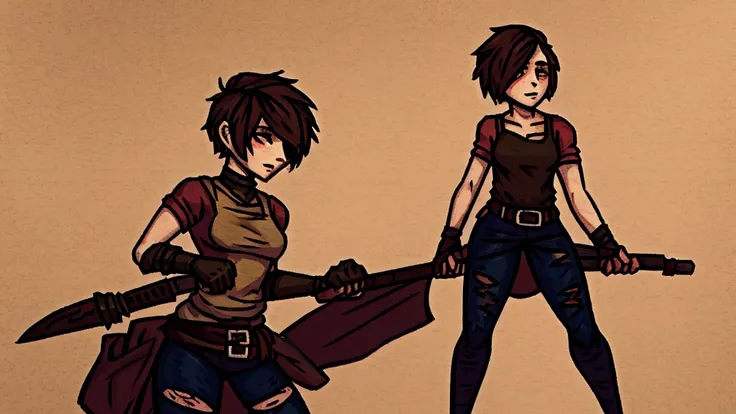 girl with short hair. in torn clothes. darkest dungeon