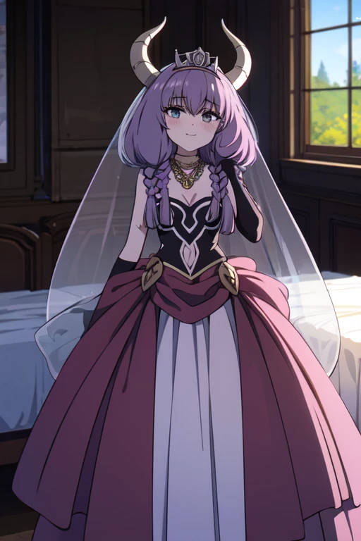 ((Best quality))),((Ultra-detailed)),((illustration)),((Disheveled hair)),((frilld)),(1 girl),(Solo),
1girl,bare shoulders,bed,blush,bridal veil,canopy bed,curtain grab,curtains,dress,gloves,indoors,jewelry,looking at viewer,necklace,pearl necklace,long ha...