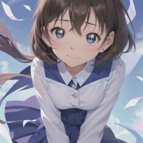 青いシーツと枕のあるベッドの上で裸のAnime Girls, With cute eyes, 魅惑的なAnime Girls, Beautiful and attractive anime teen, Short brown hair and big eyes, , White Cheeks, Cute girl anime visuals, Pretty and kind eyes, close range, Anime Girls, 魅力的なAnime Girls, かわいいAnime Girls, N...