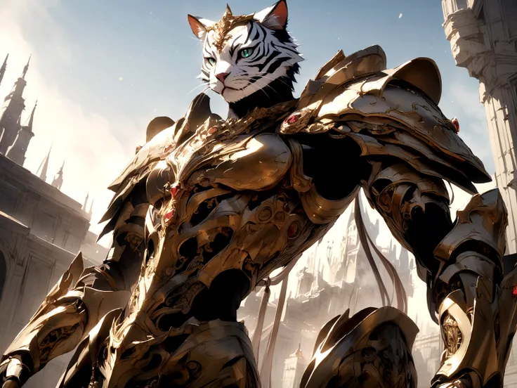 a humanoid feline wearing armor