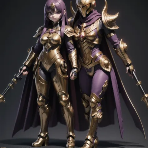 close up of purple and gold toys, super detailed fantasy characters, science fiction characters render, detailed humanoid, star ...