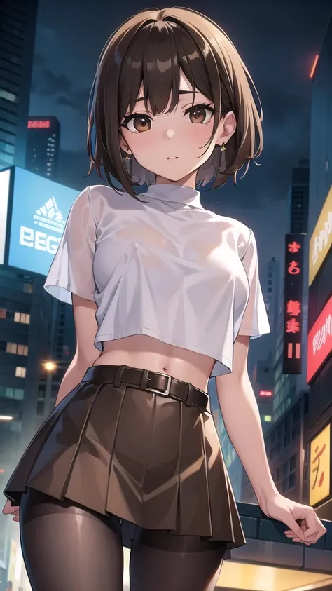 nobarakugisaki, nobara kugisaki, bob cut, (brown eyes:1.7), brown hair, lips, short hair,
BREAK belt, brown belt, brown pantyhose, crop top, crop top overhang,pantyhose, pleated skirt, shirt tucked in, skirt, blue skirt, white crop top,wet top,
BREAK looki...