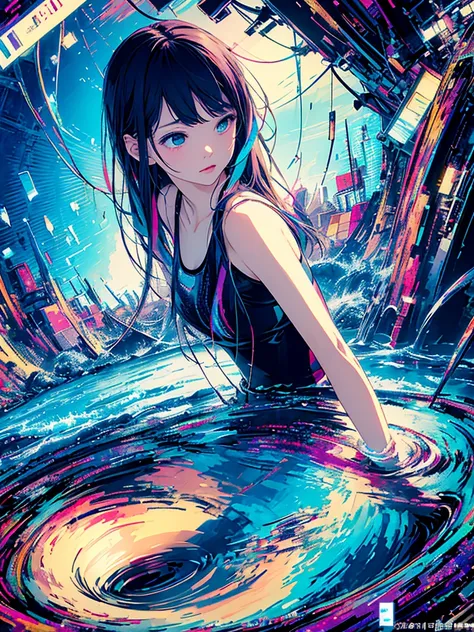 (masterpiece、highest quality、highest quality、official art、beautifully、beautiful:1.2、(one girl:1.3)、glitch art、(digital distortio...