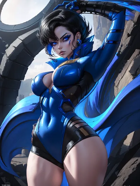 Blue Power Ranger, hurricane ,Sexy goth woman big breast, character sheet,goth makeup, character design,view all sides, full detail different poses