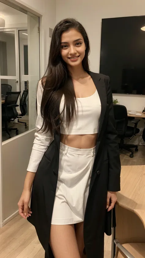 Young famous asmahan, tall, sexy look, formal clothes, working in architecture office. Smiling. Pretty 