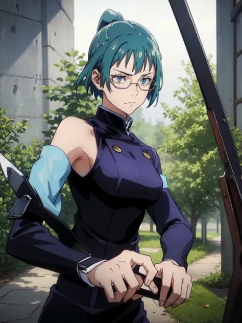 1 girl, light blue hair, light hair hair, sharp eyes, light blue eyes, sleeveless combat dress, bow, serious look, masterpiece, high quality, fantasy eyepatch, unique eyepatch, short hair, short hair, very short hair, unique hair, special hair