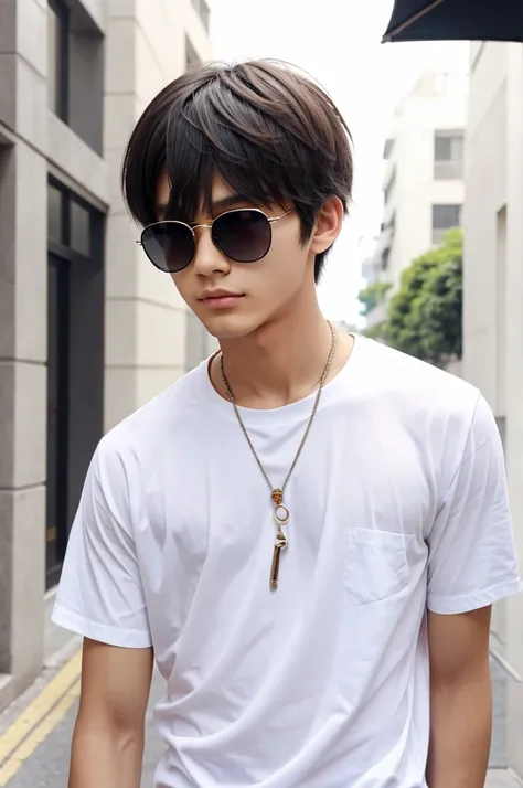 "Chic boy Anime Character in a White Shirt and Sunglasses"