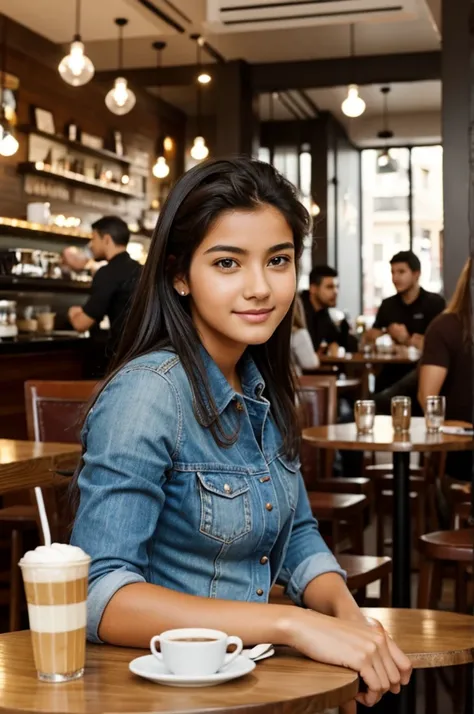 A girl sitting in a cafe sees a handsome young man enter