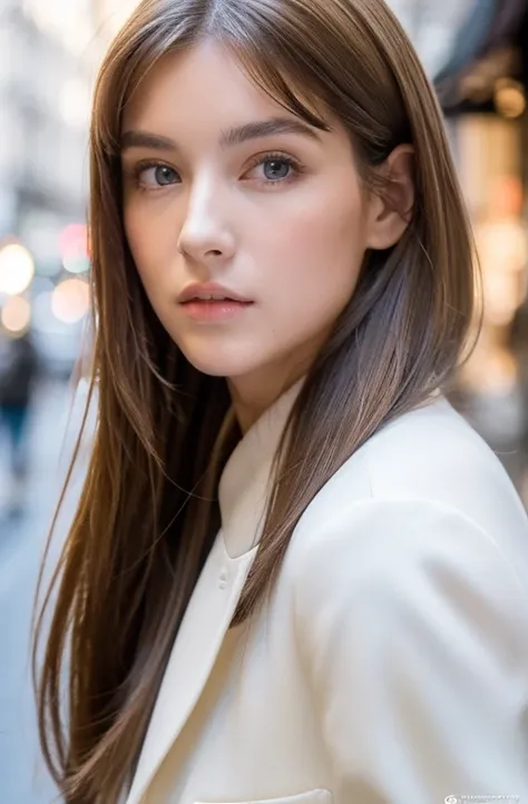 ((la plus haute qualité)), ((masterpiece)), (detailed), white with brown hair,Street corner,beauty,20 ANS