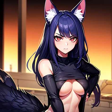 beautiful delinquent girl, ripped clothes style, long  hair, face perfect, glare eyes, fully body, stellar outfit, animal ears