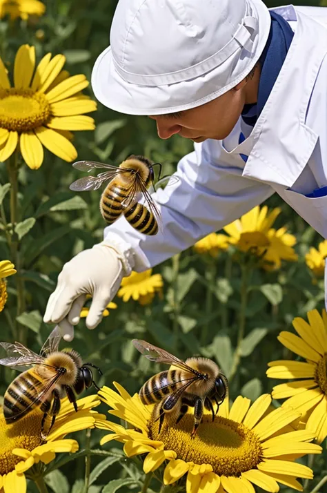 Veterinarian raising bees