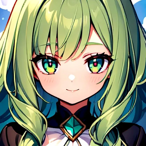 Anime girl with long hair green eyes Mystical version