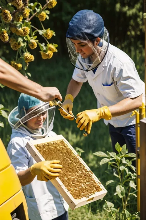 Veterinarian raising bees