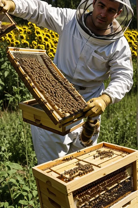 Beekeeper raising bees