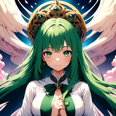 Adult anime girl with long hair green eyes Mystical version