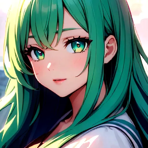 Adult anime girl with long hair green eyes Mystical version