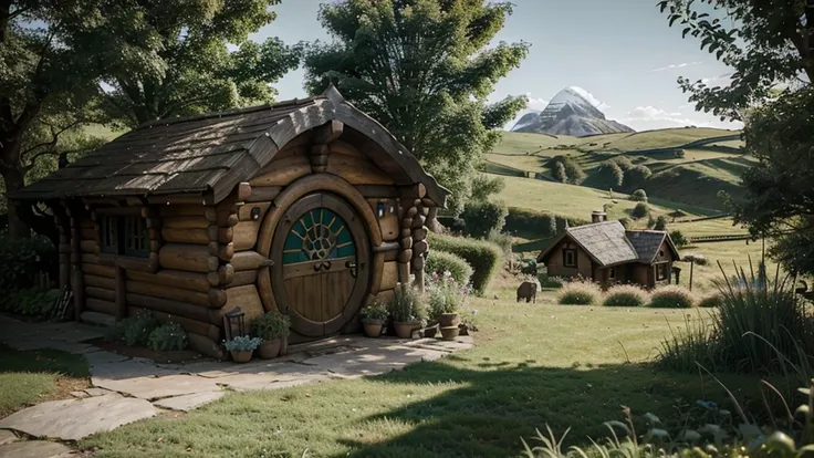 Hobbit homes into land, Shire, Lord of the rings, landscape, peaceful serene, relaxing