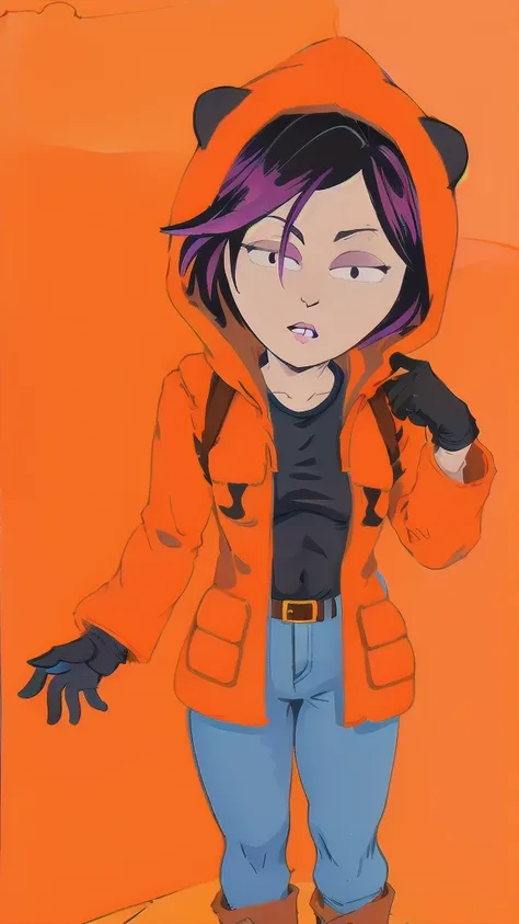 full body image of pandaverse kenny from south park, full body in image, wearing his unique outfit (bright orange parka with the...