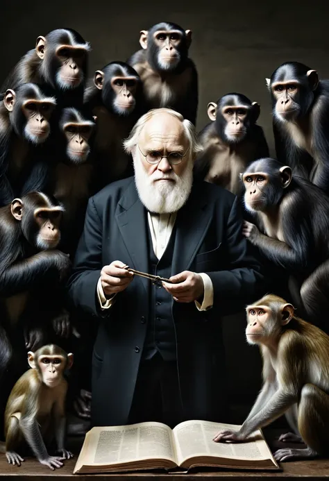 (best quality,4k,highres,masterpiece:1.2),ultra-detailed,(realistic,photorealistic,photo-realistic:1.37),charles darwin nailed t...