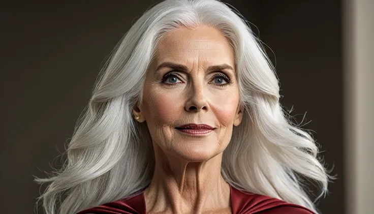 old julie hagerty superwoman(((white hair))); hd. photograph, ((realism)), extremely high quality raw photograph, ultra detailed...