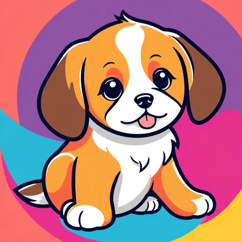 cute dog, illustration, vector graphics, strong contours, colorful background
