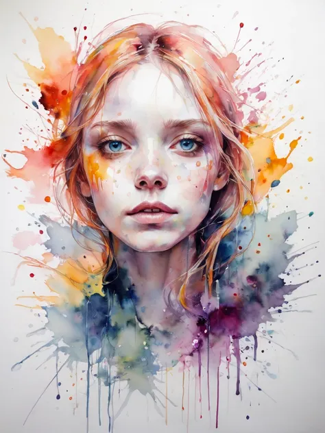 1 girl, uma pintura de mse uma mulher de agnes cecile, luminous design, pastel colours, ink drops, autumn lights