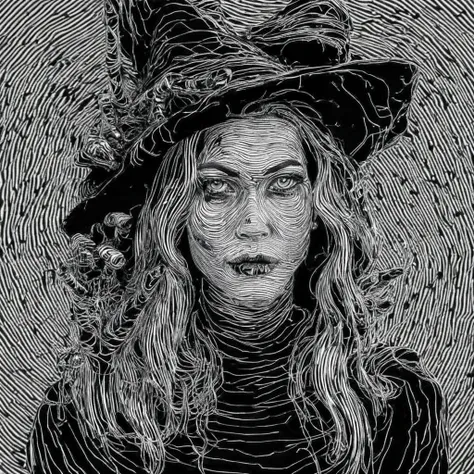 Portrait of a witch, Black and white lines  