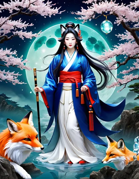 Ancient Japanese astrologers_Legendary Onmyoji_Abe no Seimei、Guardian of the Fox、Mysterious atmosphere、Crystal Jade、