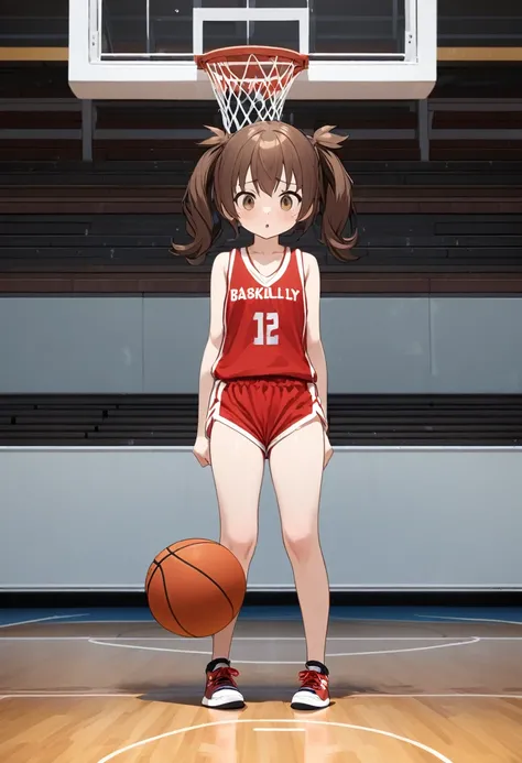 masterquality,4k,nude,🏀collarbrown,
Poorly built, short girl in mini-basketball uniform
Twin-tail hair
Gymnasium with basketball goal