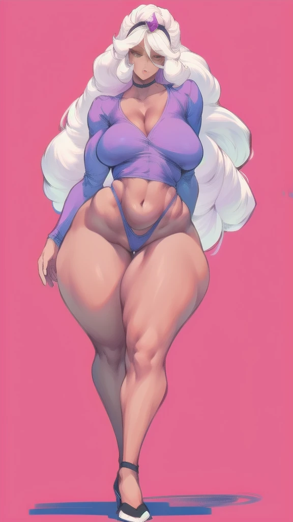 (full body), full body in image, full clothed, amethyst from steven universe, full woman, full body, long hair, female body, curvy body, thicc body, big thighs, voluptuous body, full thick body, dynamic pose, curve body, detailed pose, body, simple backgro...