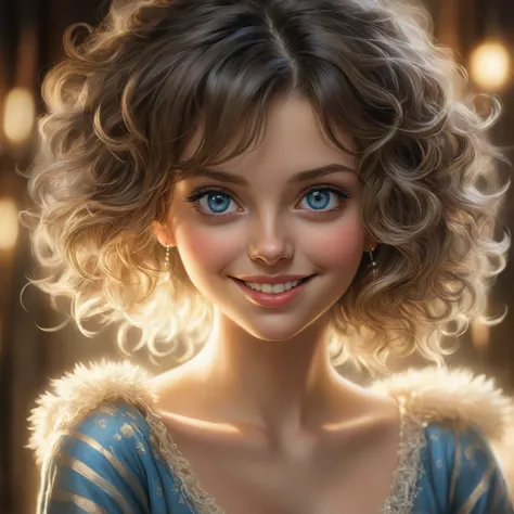 1 cute lithuanian lady, pleased, iced sparkling azure eyes, silk skin texture, skin grain, curly hair , christmas morning, cozy, warm lightThe artwork should be rendered in the style of "Breath of the Wild," featuring warm lighting and shadows. Include gra...