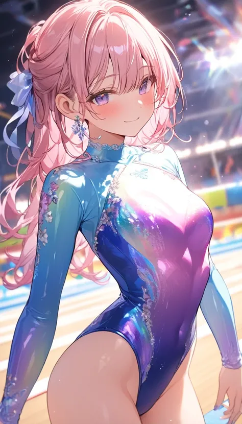 highquality illustration, masterpiece, very delicate and beautiful, attractive girl,(gymnastics leotard, Floral patterns leotard,long sleeve leotard with glittery decoration,high_leg leotard,athletic leotard,tight-fit leotard,iridescent gradient leotard,lo...