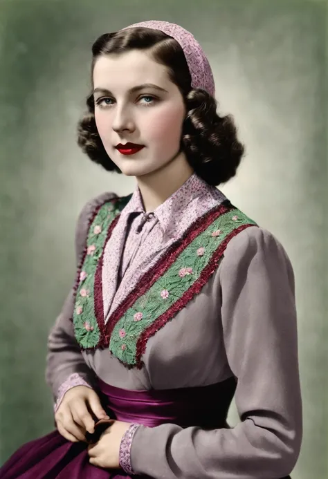 Young Woman in costume from 1937, colorized photo