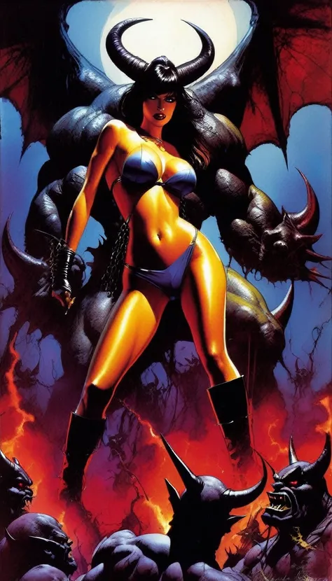 sexy girl loves giant demon, inspired by Simon Bisley and Bill Sienkiewicz 